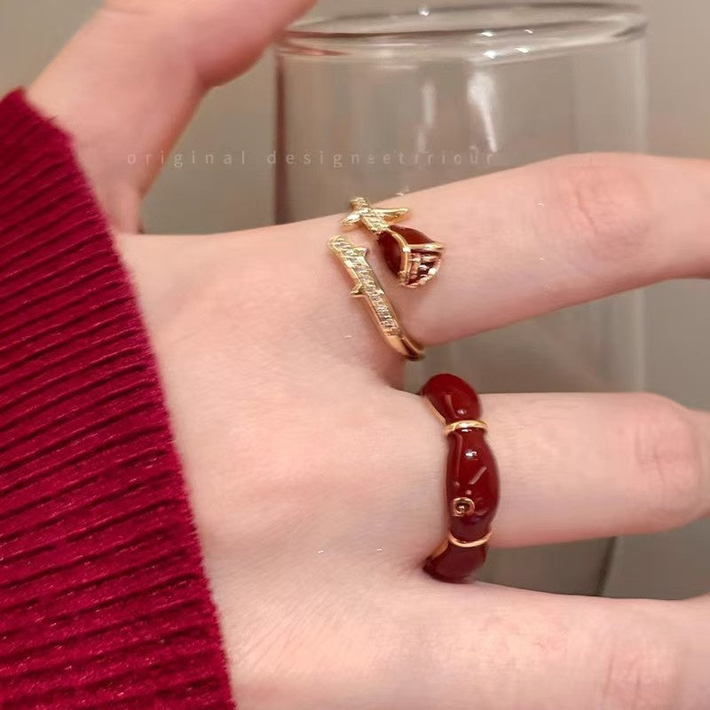 Wholesale Alloy Zircon Ring Wine Red Design Stackable Adjustable Women S Fashion Jewelry Gift
