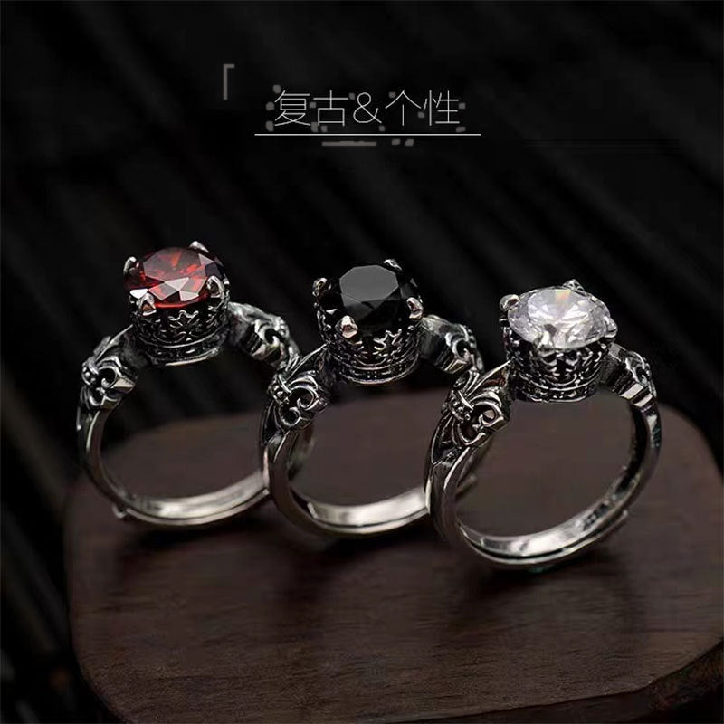Wholesale Crown Shape Black Copper Open Ring - Adjustable Jewelry Gift for Couples