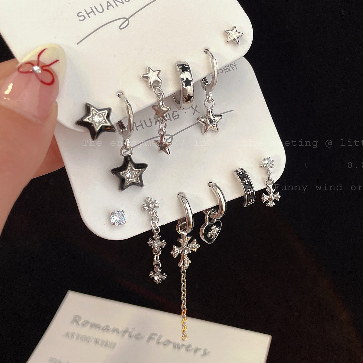 Wholesale Distinctive European and American Style Five-pointed Star Earrings Star Earrings suit Niche Design Sense Earrings Cross Earrings Earrings