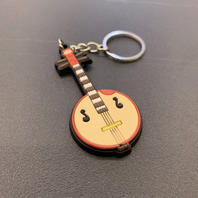 Wholesale Chinese Style Cartoon Guitar Keychain Pendant PVC Resin Epoxy Finish Ukulele Bag Charm Gift