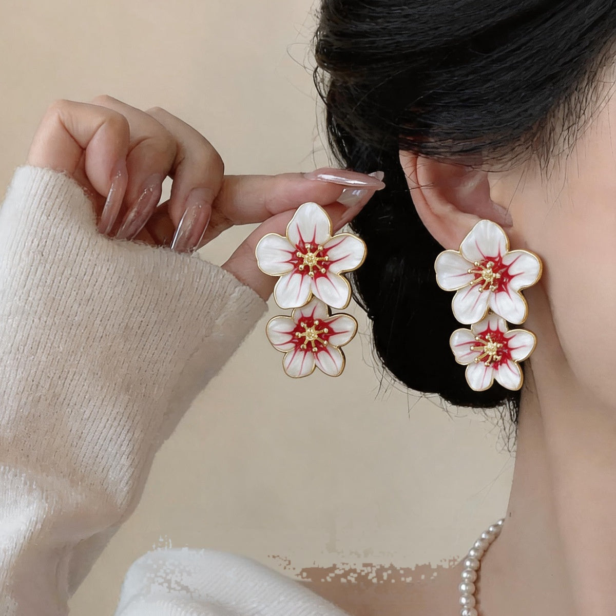 Wholesale Alloy Enamel Floral Stud Earrings Beach Vacation Style Trendy Fashion Accessory Gift