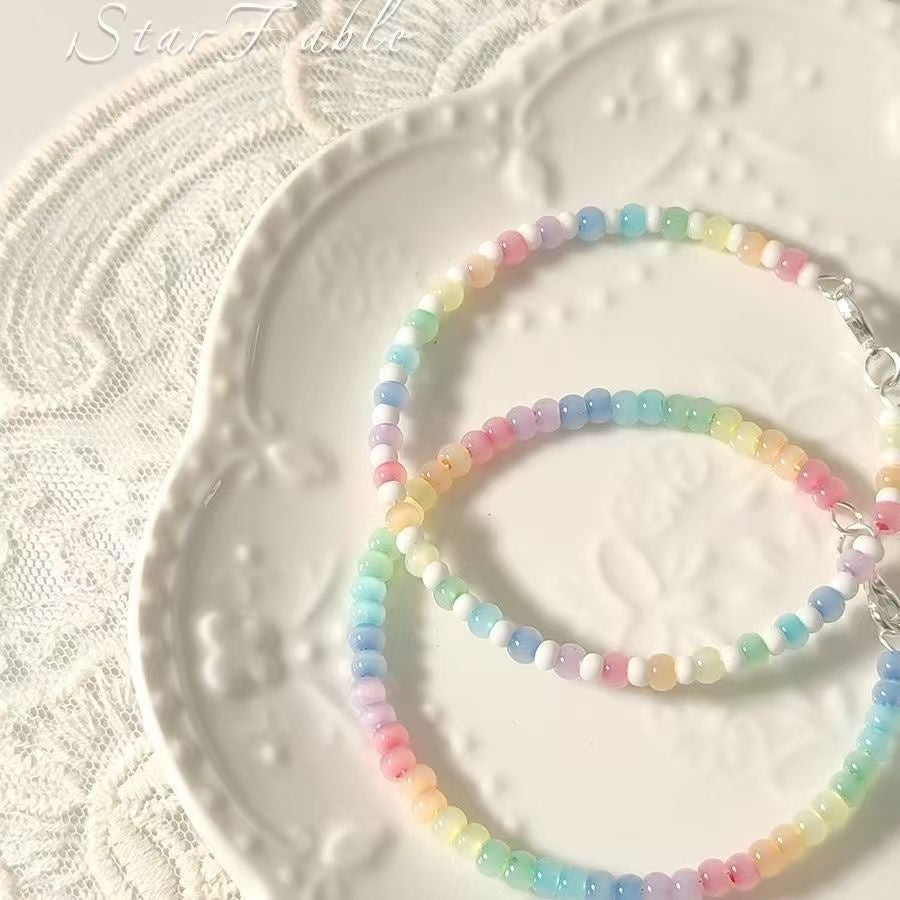 Wholesale Dopamine Rainbow Rice Bead Bracelet Glass Handmade Beads Trendy Jewelry Accessory For Women And Girls