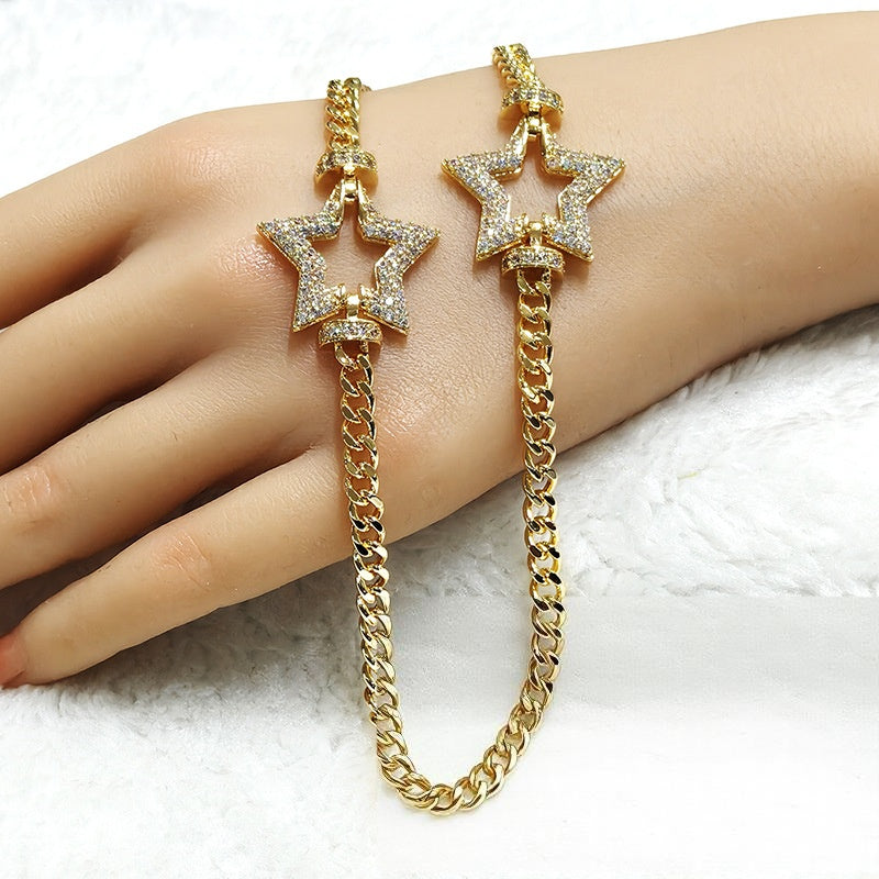 Wholesale Star Cuban Bracelet Copper Gold Plated Fashion Jewelry Accessory for Women