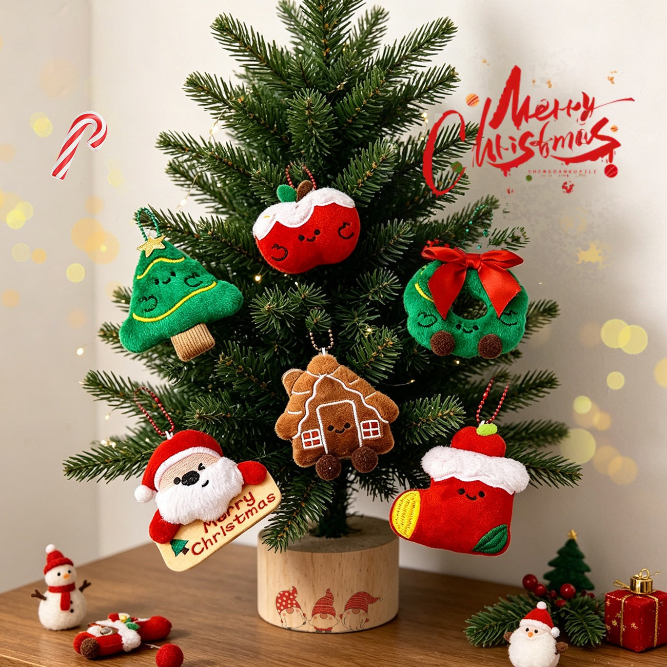 Wholesale Plush Christmas Tree Keychain Ornament Cartoon Festive Pendant For Backpack Bag Charm Holiday Gift Accessory