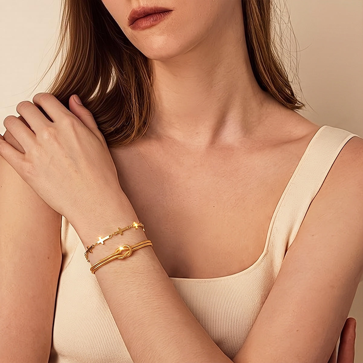 Wholesale Geometric Chain Design 2 Piece 18K Gold Plated Stainless Steel Bracelet Set Chic Fashion Accessory For Women Gift Boutique Resale