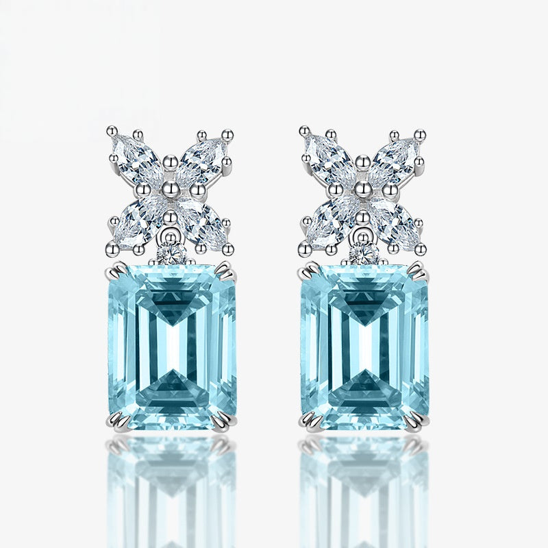 Wholesale 925 Silver Aquamarine Stud Earrings For Women Geometric Design Fashion Jewelry Accessory