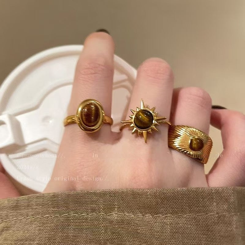 Wholesale Gold Toned Alloy Sunflower Tiger Eye Style Ring Stylish Lady Everyday Fashion Accessory Gift