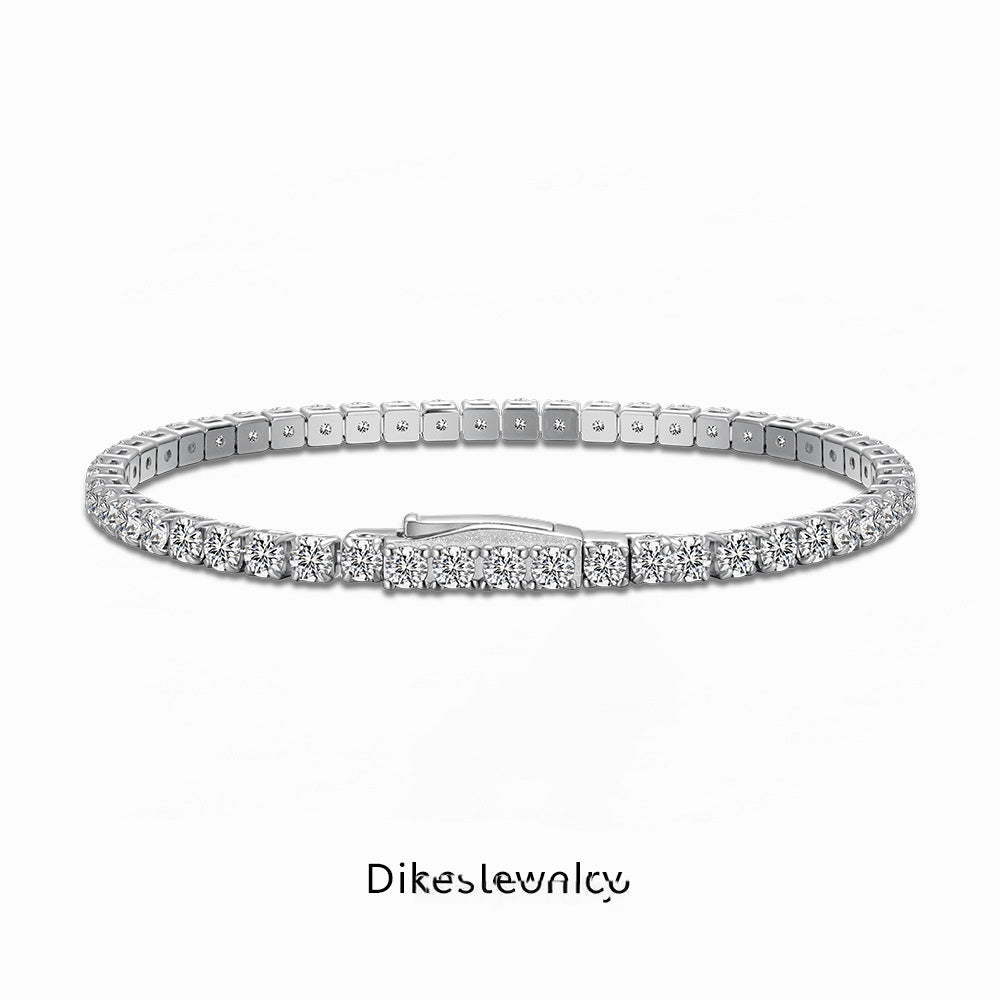 Wholesale S925 Silver Tennis Bracelet For Women With Row Stone Design And Single Side Clasp Platinum Tone Fashion Jewelry Accessory