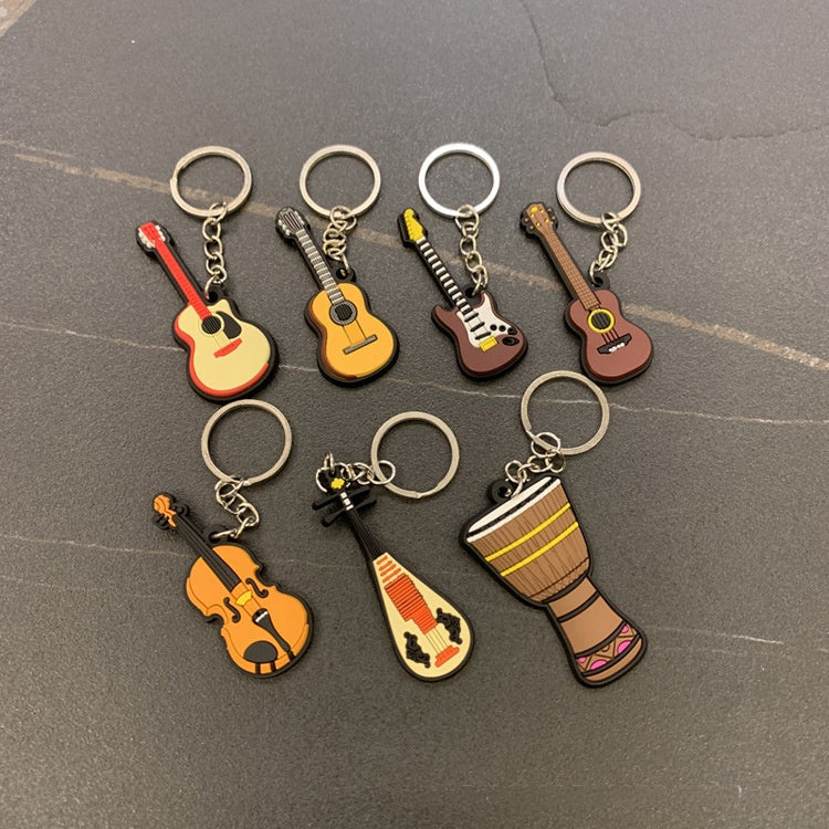 Wholesale Chinese Style Cartoon Guitar Keychain Pendant PVC Resin Epoxy Finish Ukulele Bag Charm Gift