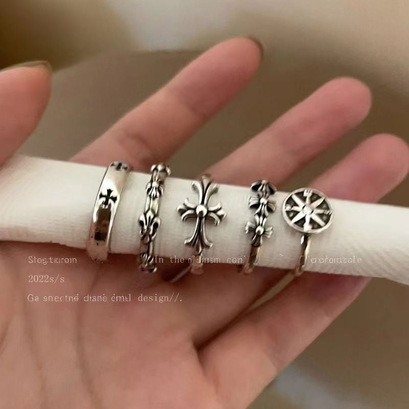 Wholesale Antique Silver Alloy Hollow Star Open Ring Women S Vintage Distressed Adjustable Ring Everyday Fashion Accessory