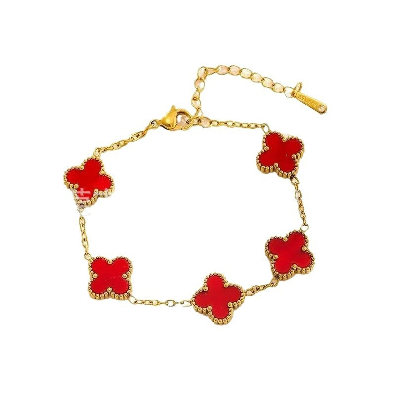 Wholesale Four-Leaf Clover Clover Charm Bracelet 13mm Titanium Steel Electroplated Fashion Jewelry for Women
