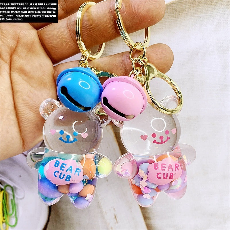 Wholesale Cute Doodle Bear Keychain Acrylic Pink Liquid Filled Car Key Accessory Boutique Resale