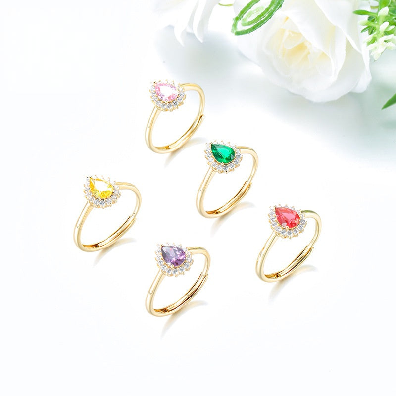 Wholesale Alloy Electroplated Ring with Drop-Shaped Gemstone,  Fashion Jewelry Accessory for Women