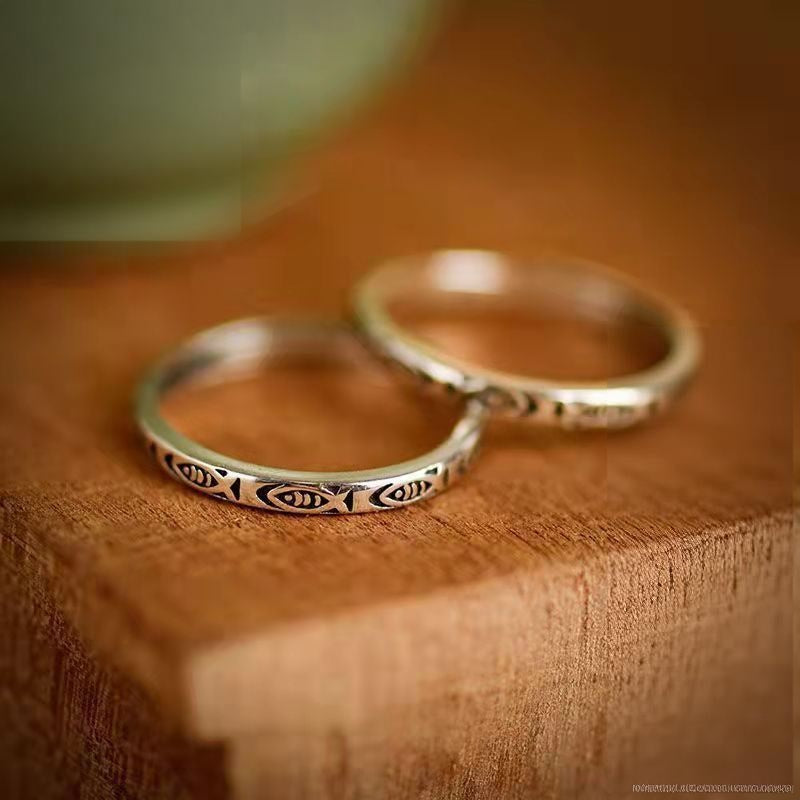 Wholesale Silver Plated Alloy Koi Fish Ring Vintage Open Band Jewelry Auspicious Fish Motif Everyday Fashion Accessory For Women