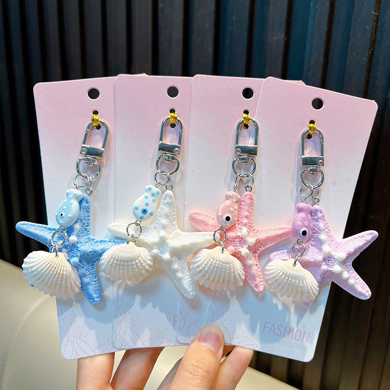 Wholesale Cartoon Starfish Keychain Cute Shell Keyring Backpack Decorative Fashion Accessory Gift