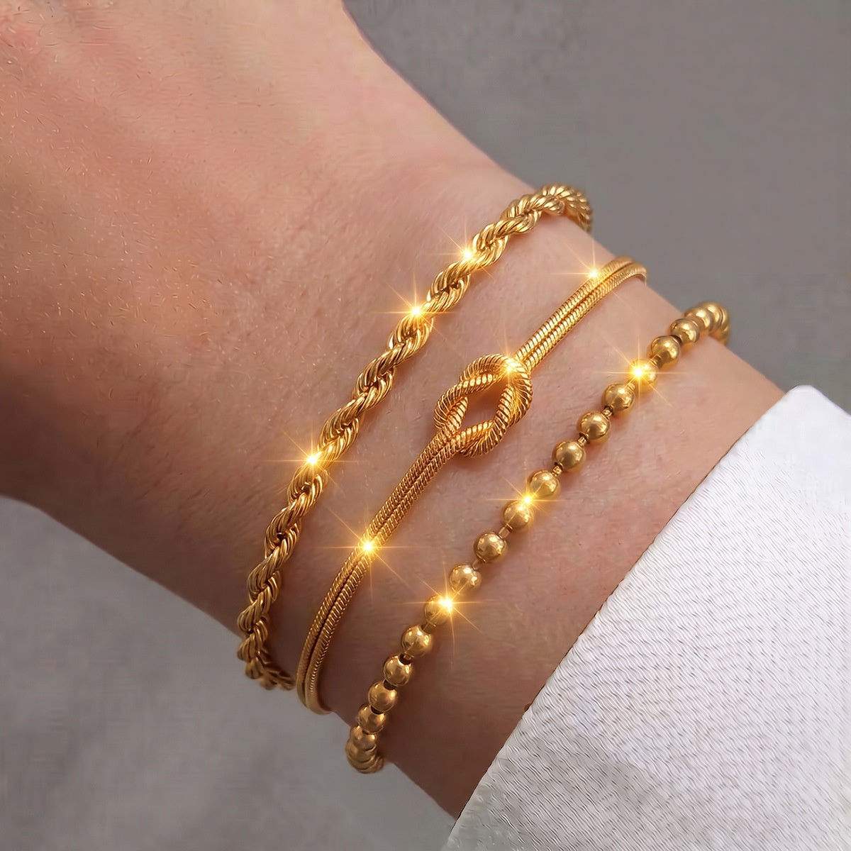 Wholesale Fashion 18K Gold Plated Stainless Steel Bracelet Set For Women Modern Layered Chain Bracelets Chic Jewelry Accessory Gift