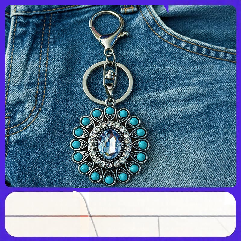 Wholesale Bohemian Style Alloy Keychain with Rhinestones - Vintage Women' s Bag Charm,  Gift for Her