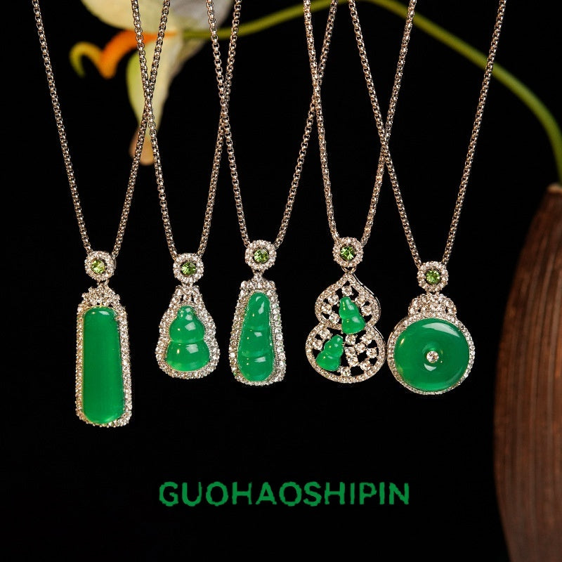 Wholesale New Chinese Style Green Pendant Necklace Long Chain Fashion Accessory for Women Boutique Resale