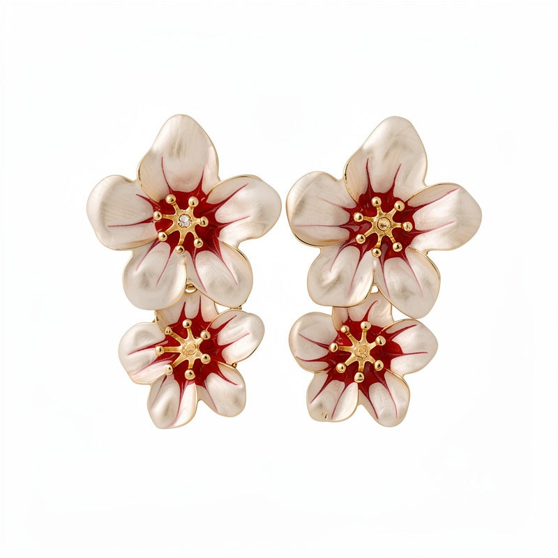 Wholesale Alloy Enamel Floral Stud Earrings Beach Vacation Style Trendy Fashion Accessory Gift