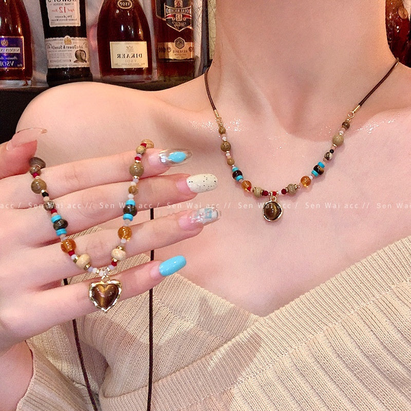 Wholesale Alloy Tiger Eye Stone Geometric Pendant Necklace,  Fashion Accessory for Women,  Gift Resale Jewelry