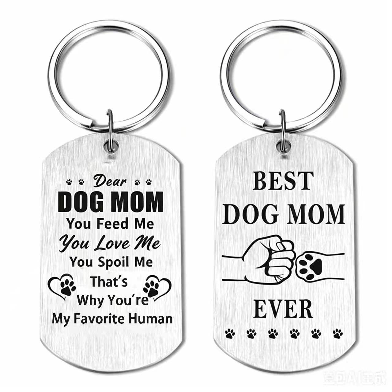 Wholesale Stylish Stainless Steel Dog Mom Keychain With Pink Paw Print Car Key Accessory Gift