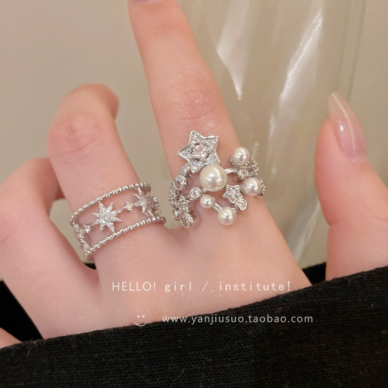 Wholesale Plated Copper Adjustable Star Ring Hollow Four Pointed Star Design Chic Women S Fashion Jewelry Accessory