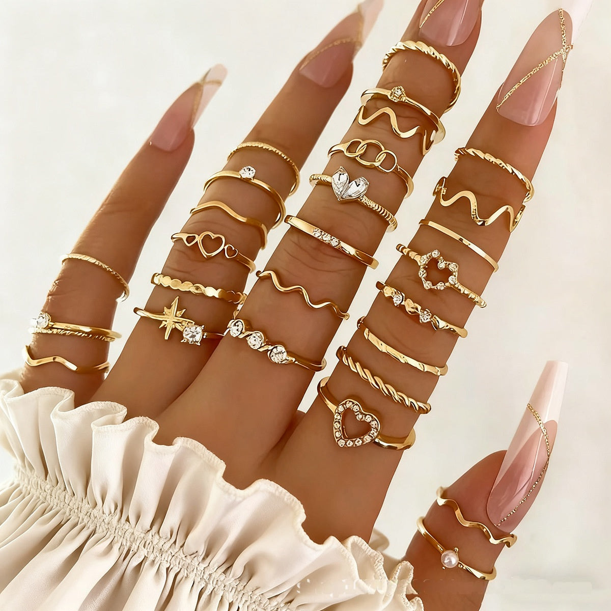 Wholesale Chic Geometric Heart Shaped Women S Stacking Ring Set 28 Piece Gold Tone Alloy Fashion Jewelry Everyday Wear