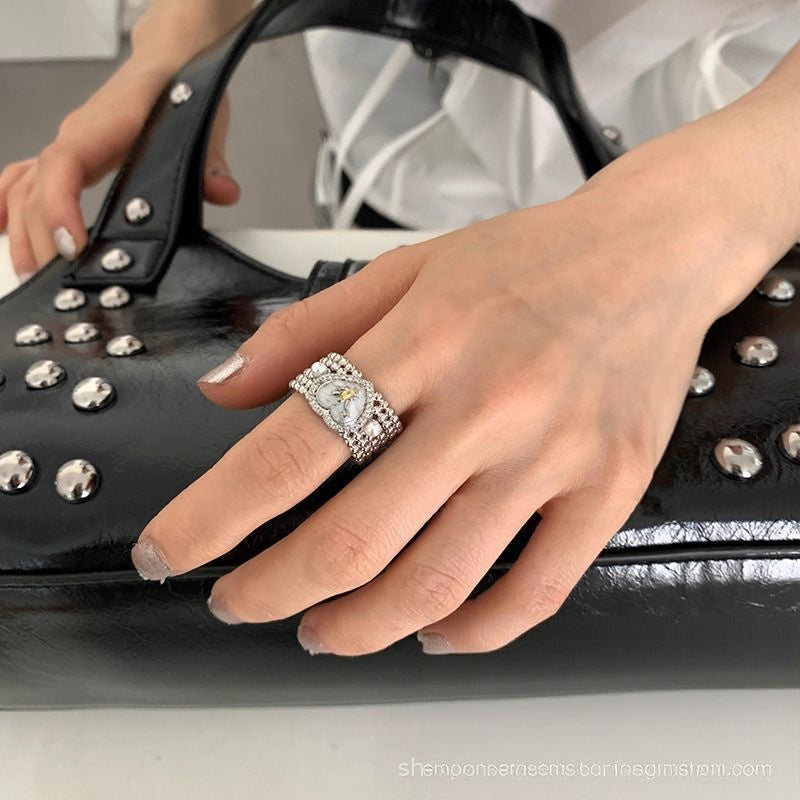 Wholesale Chic Women S Heart Pearl Wide Band Ring Adjustable Alloy Fashion Jewelry Accessory
