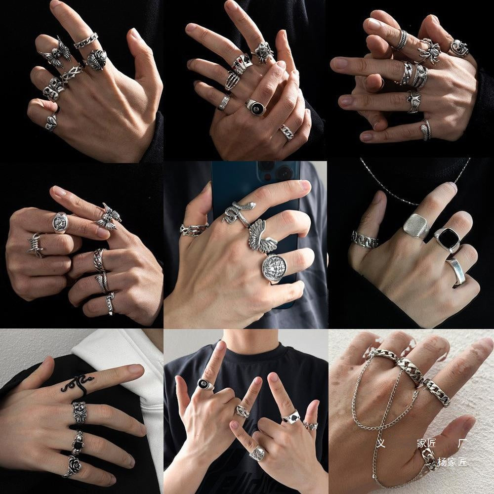 Wholesale Gothic Skull Ring Set Men' s Retro Hip-Hop Fashion Jewelry Accessory