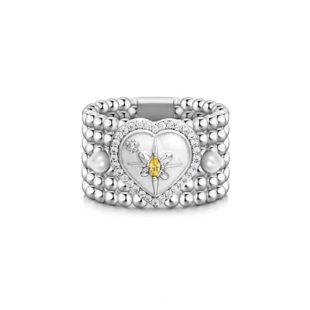 Wholesale Chic Women S Heart Pearl Wide Band Ring Adjustable Alloy Fashion Jewelry Accessory