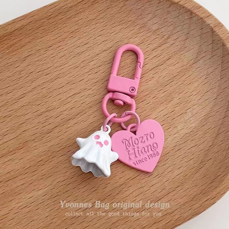 Wholesale Cute Ghost Heart Keychain Zinc Alloy Pink Black Earphone Pendant Car Key Accessory Decorative Gift