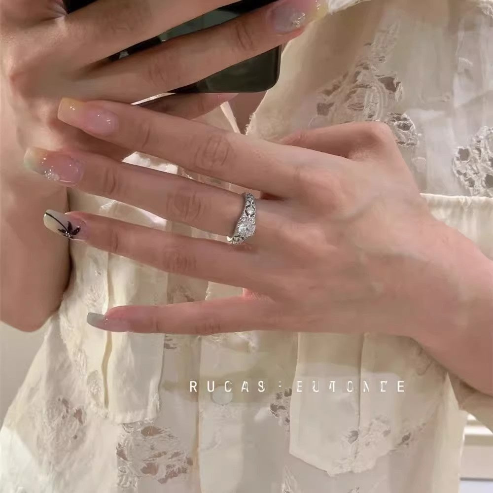 Wholesale Vintage Hollow Lace Zircon Ring,  Adjustable Open Ring,  Fashion Jewelry Accessory