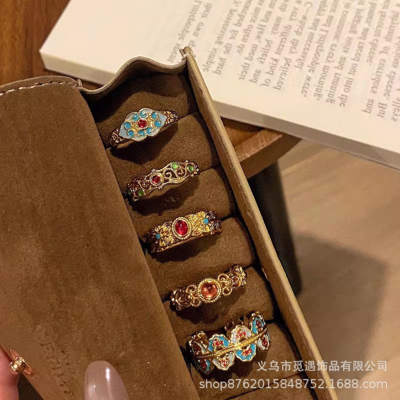 Wholesale Four-Leaf Flower Open Ring,  New Chinese Style Retro Design,  Trendy Jewelry Accessory for Women