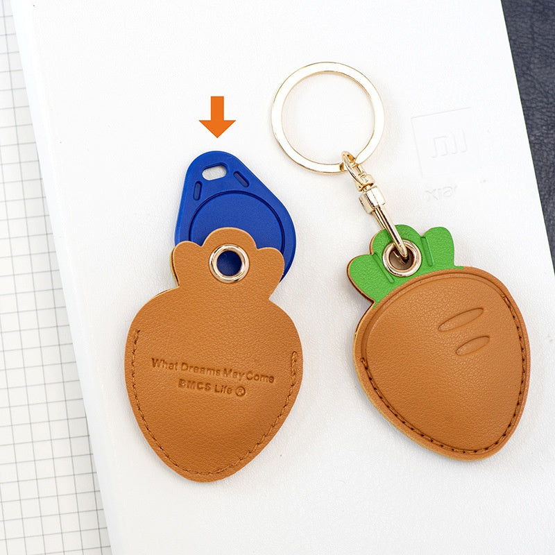 Wholesale Fruit Print Drop Shaped PU Leather Card Holder Keychain Cute Bag Charm Boutique Resale Gift