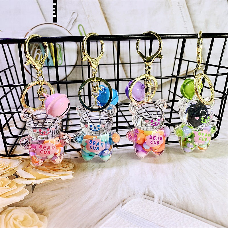 Wholesale Cute Doodle Bear Keychain Acrylic Pink Liquid Filled Car Key Accessory Boutique Resale