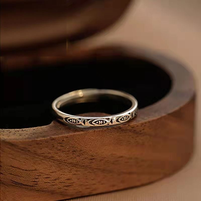 Wholesale Silver Plated Alloy Koi Fish Ring Vintage Open Band Jewelry Auspicious Fish Motif Everyday Fashion Accessory For Women