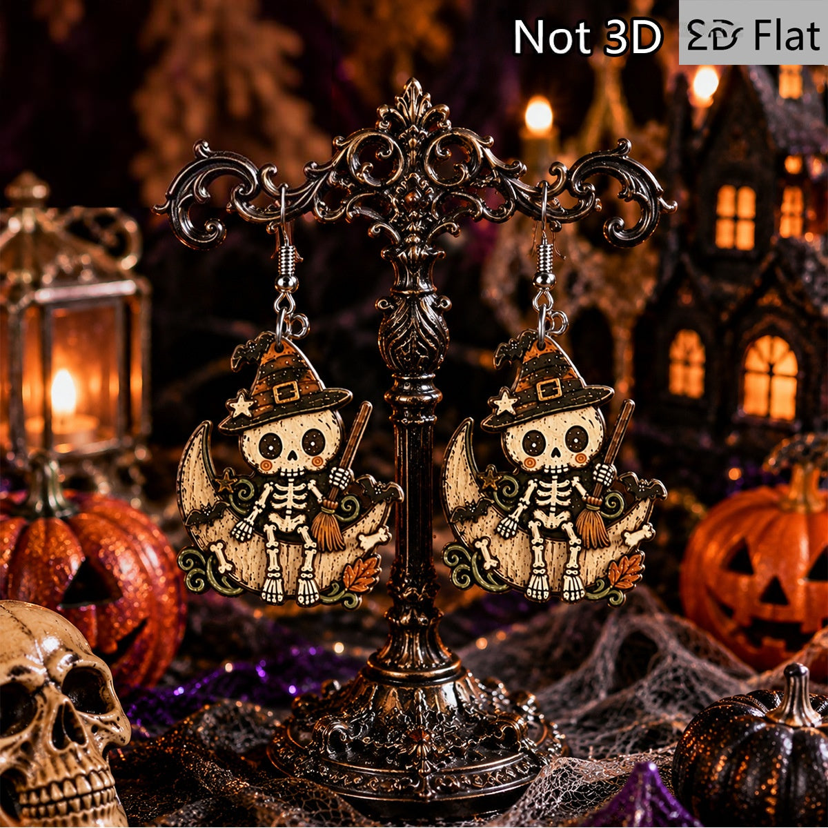 Wholesale  Wooden Earrings Witch Hat Skull Moon Broom Design Fashion Party Accessory For Gift And Boutique Resale