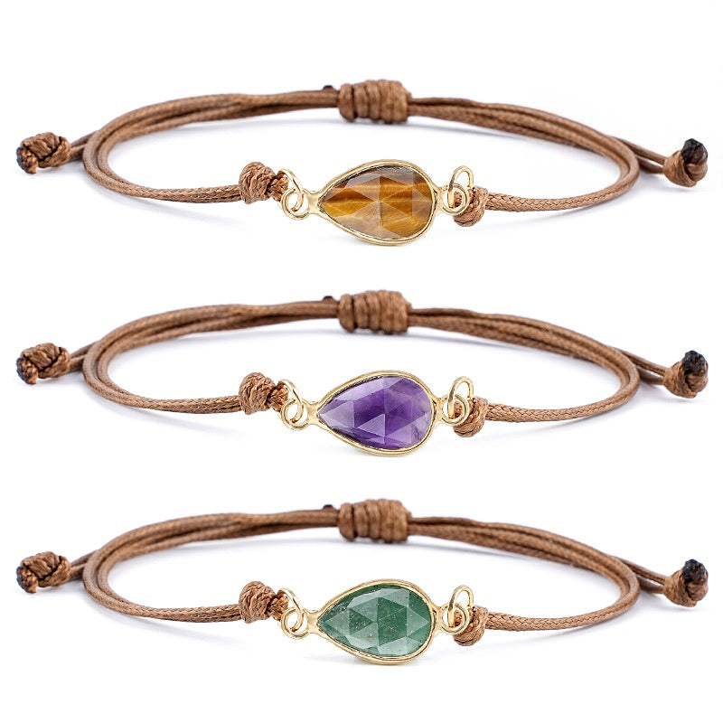 Wholesale Adjustable Woven Tiger Eye Stone Teardrop Bracelet Fashion Accessory Gift