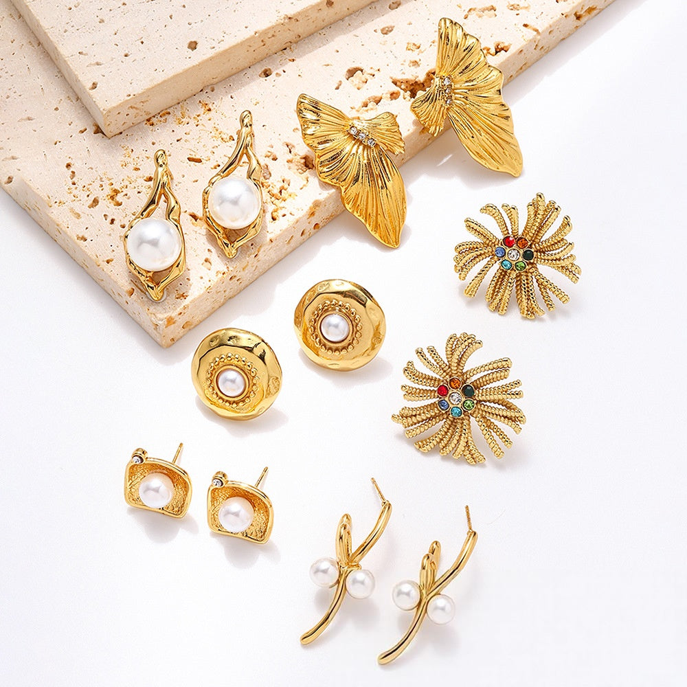 Wholesale Stainless Steel Bow Earrings Floral and Leaf Design Fashion Accessory Boutique Resale