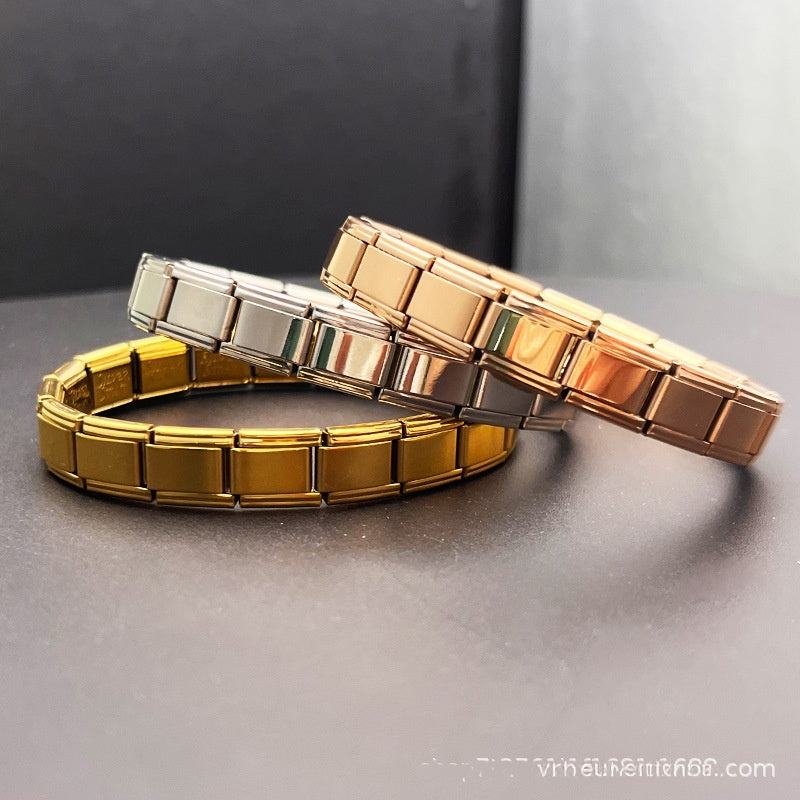 Wholesale Italian Style Stainless Steel Modular Square Block Elastic Bracelet Geometric Jewelry Accessory Gift