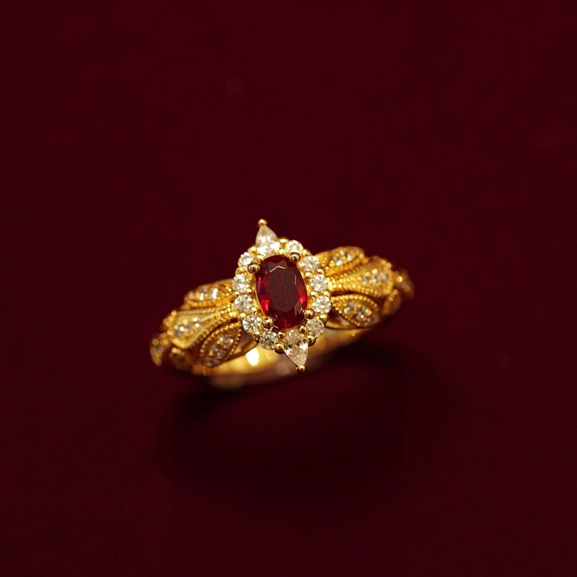 Wholesale Vintage French Court Style Red Ruby Open Ring,  Copper Electroplate,  Adjustable Open Ring for Everyday Fashion Accessory
