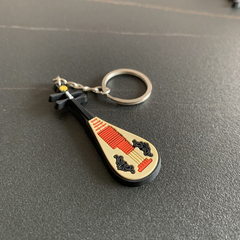 Wholesale Chinese Style Cartoon Guitar Keychain Pendant PVC Resin Epoxy Finish Ukulele Bag Charm Gift