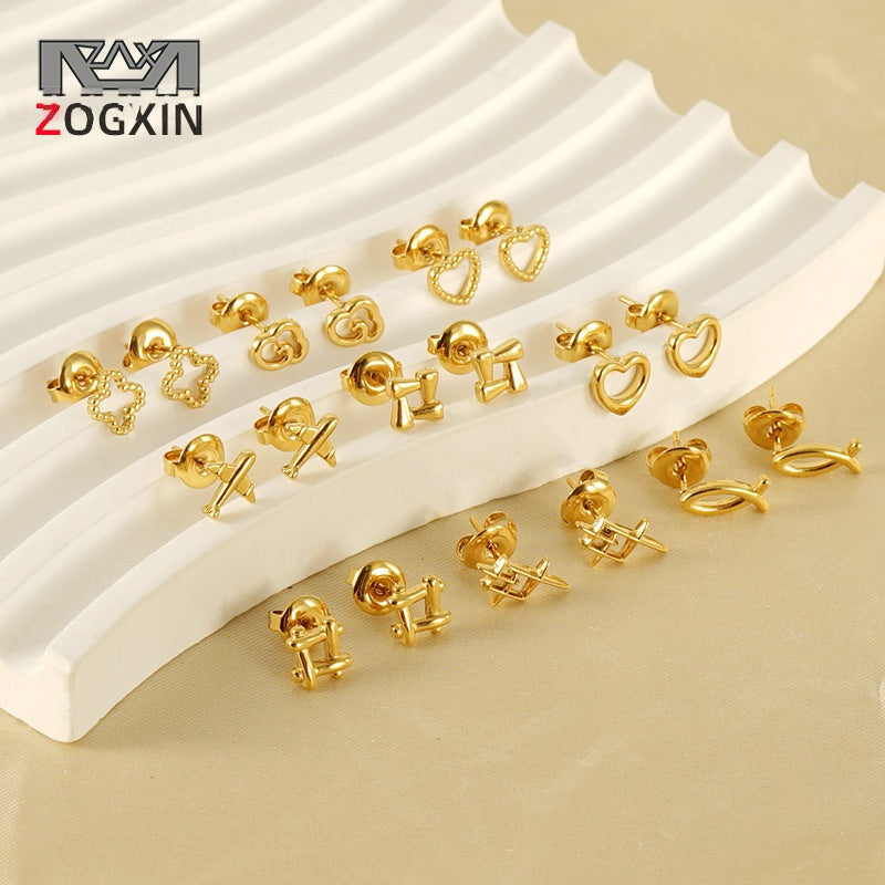Wholesale European and American Ins Style Mini Titanium Steel Earrings,  Elegant Heart-Shaped Earrings,  18K Stainless Steel Irregular Earrings for Women