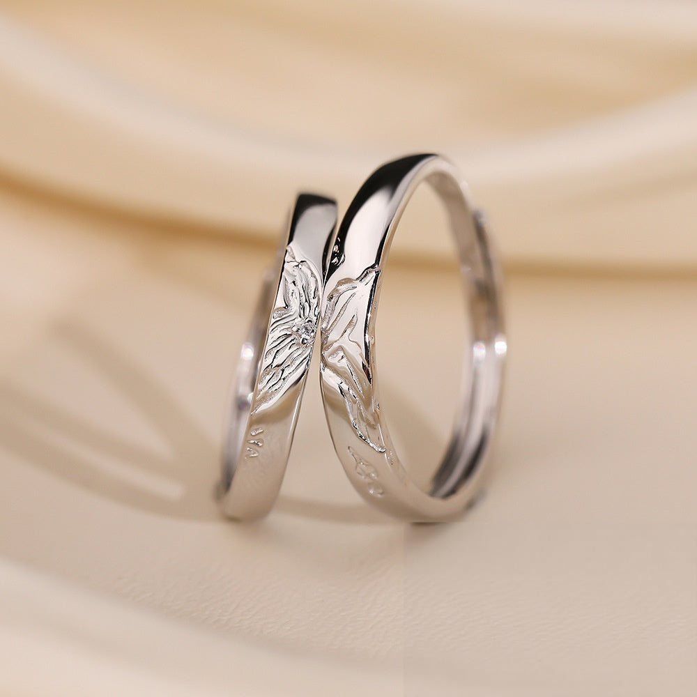 Wholesale S999 Silver Butterfly Symbiosis Open Adjustable Ring Trendy Jewelry Accessory For Couples
