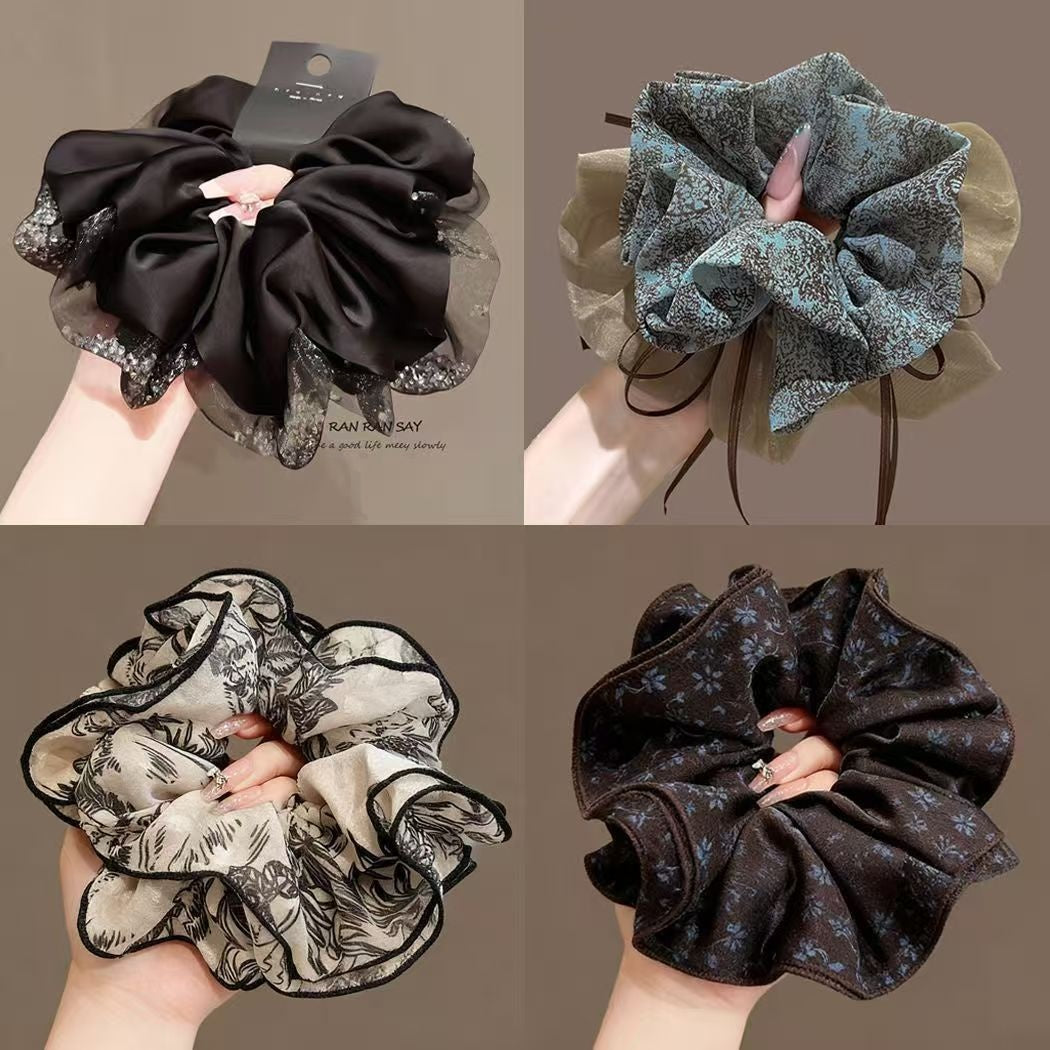 Wholesale Satin Fabric Floral Print Scrunchie Elastic Ponytail Holder Fashion Hair Accessory Boutique Resale