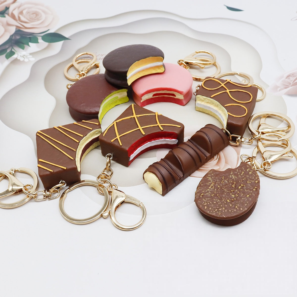 Wholesale Mini Artificial Resin Chocolate Cake Keychain Bag Charm Everyday Accessory