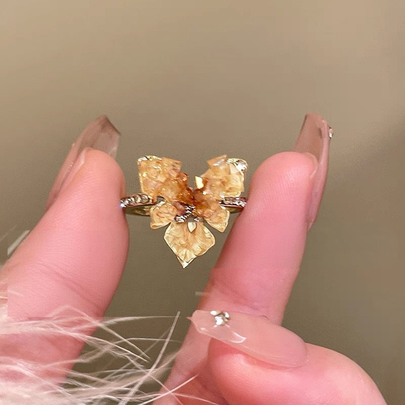 Wholesale Alloy Plated Gradient Leaf Butterfly Zircon Ring for Women,  Fashion Jewelry Accessory