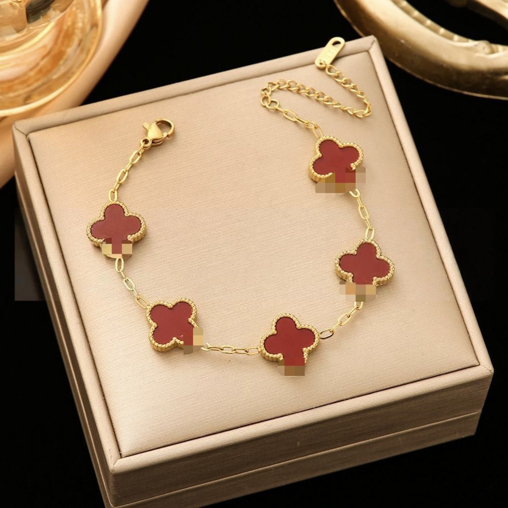 Wholesale Four-Leaf Clover Clover Charm Bracelet 13mm Titanium Steel Electroplated Fashion Jewelry for Women