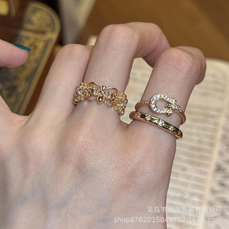 Wholesale Women S Two Piece Stacking Ring Set Sparkling Star And Horseshoe Buckle Motif Alloy Adjustable Open Rings Boutique Resale Party Jewelry
