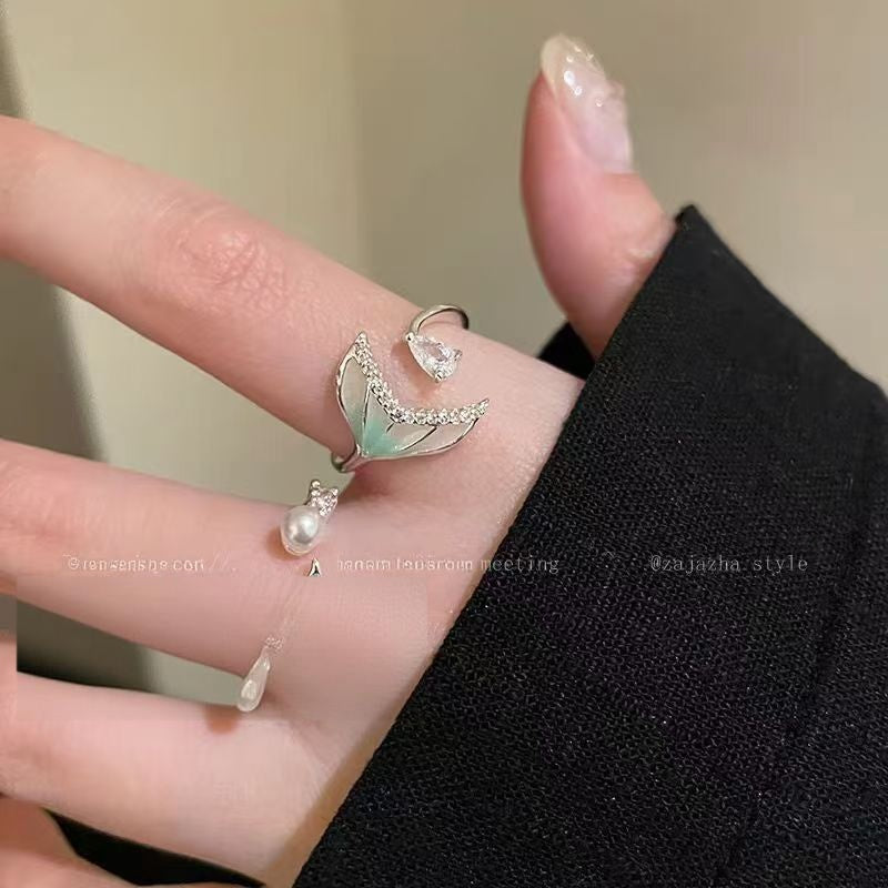 Wholesale Gradient Fishtail Zircon Open Ring Silver Tone Dark Chic Women S Fashion Jewelry Everyday Wear Gift
